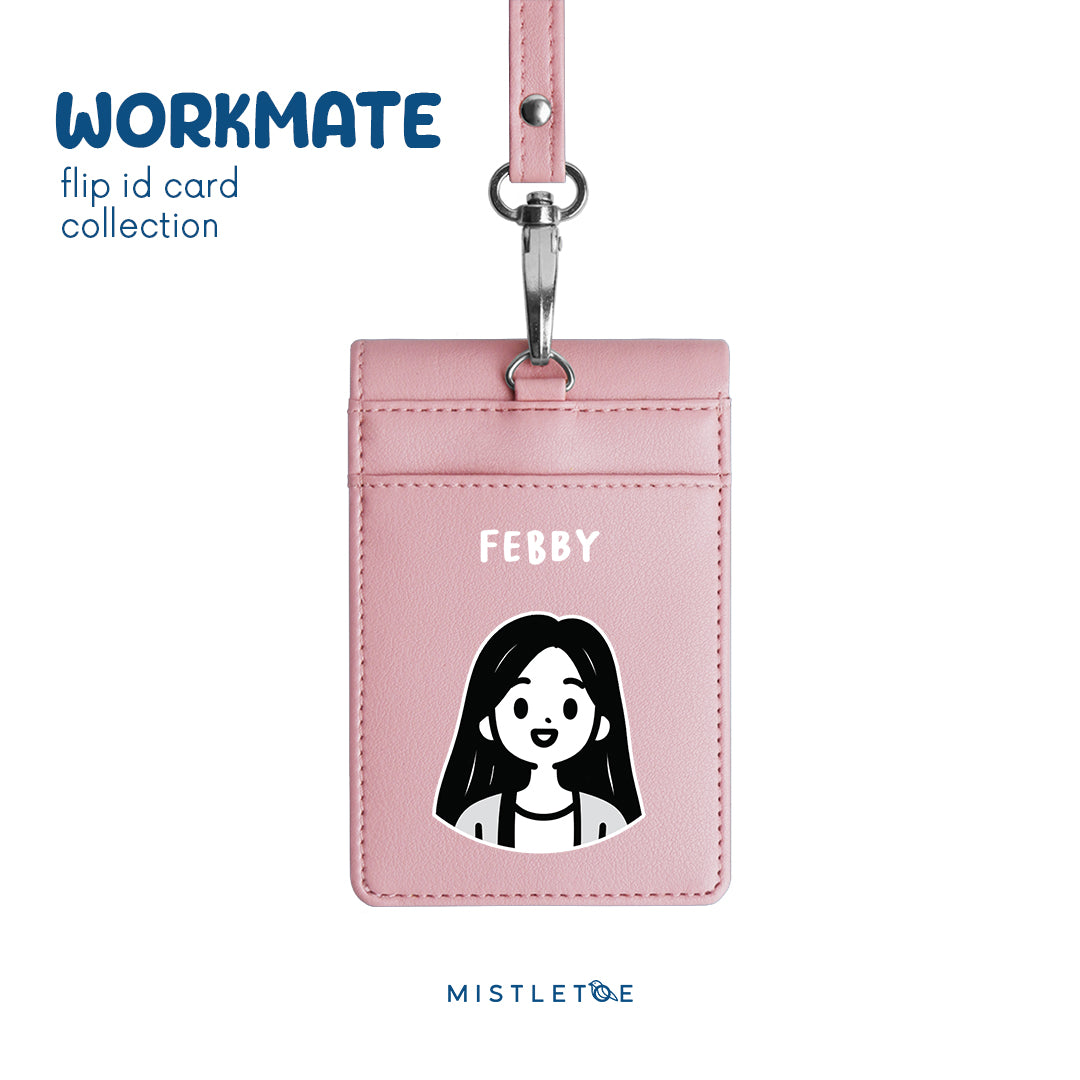 Long Hair Cute - Flip ID Card | Lanyard - Blossom Pink