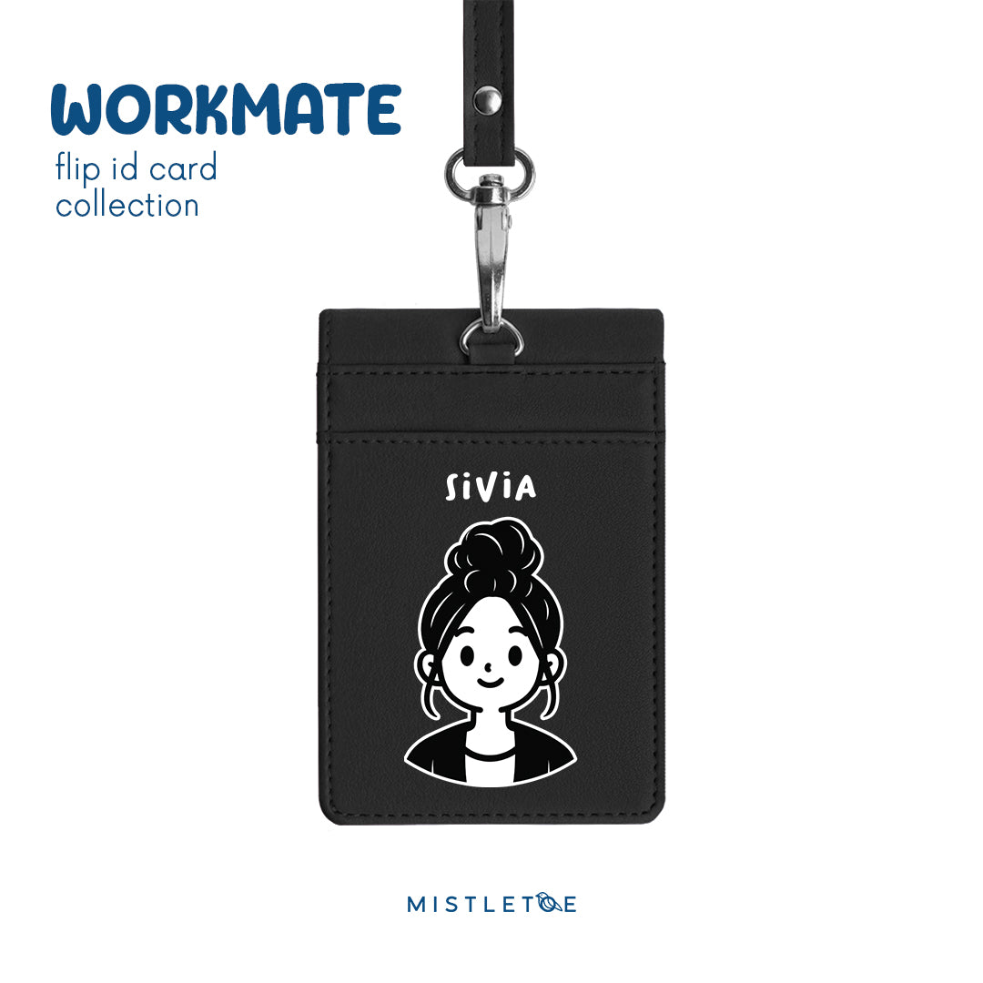Bun Girl - Flip ID Card | Lanyard - Charcoal Black