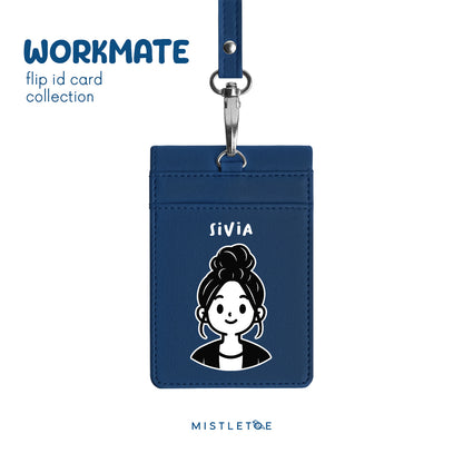 Bun Girl - Flip ID Card | Lanyard - Navy Blue