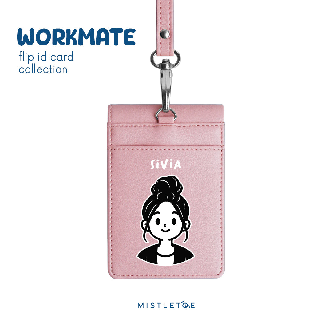Bun Girl - Flip ID Card | Lanyard - Blossom Pink