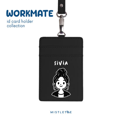 Bun Girl - ID Card Holder | Lanyard - Charcoal Black