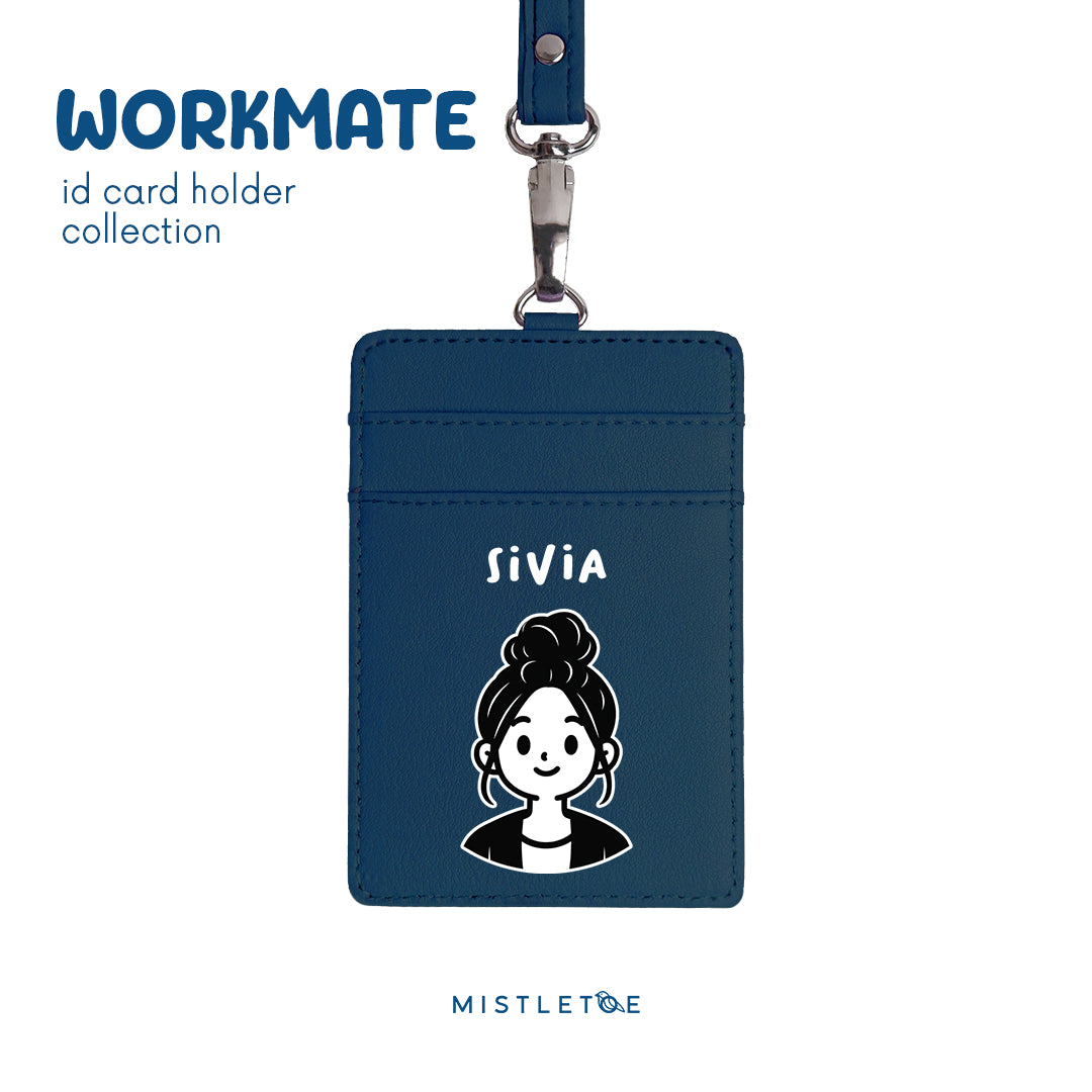 Bun Girl - ID Card Holder | Lanyard - Navy Blue