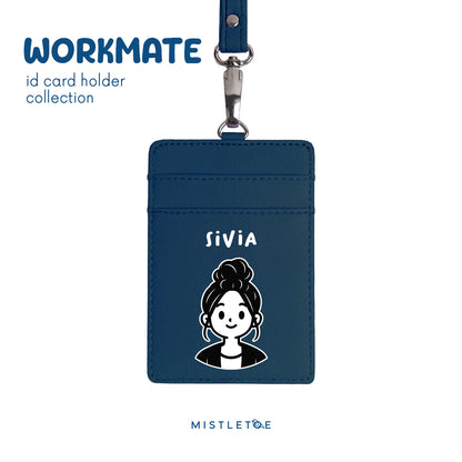 Bun Girl - ID Card Holder | Lanyard - Navy Blue