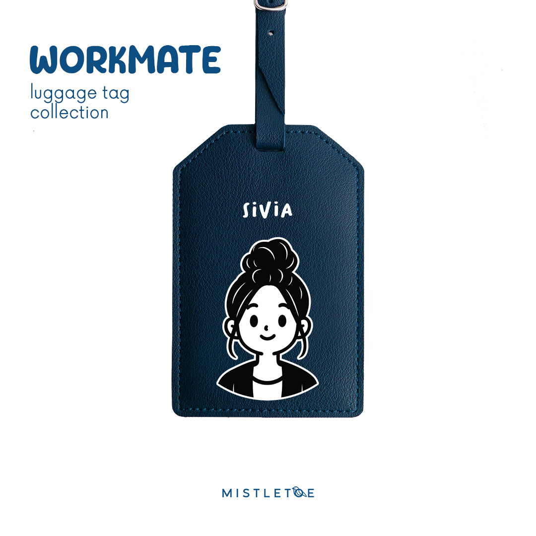 Bun Girl - Luggage Tag - Navy Blue