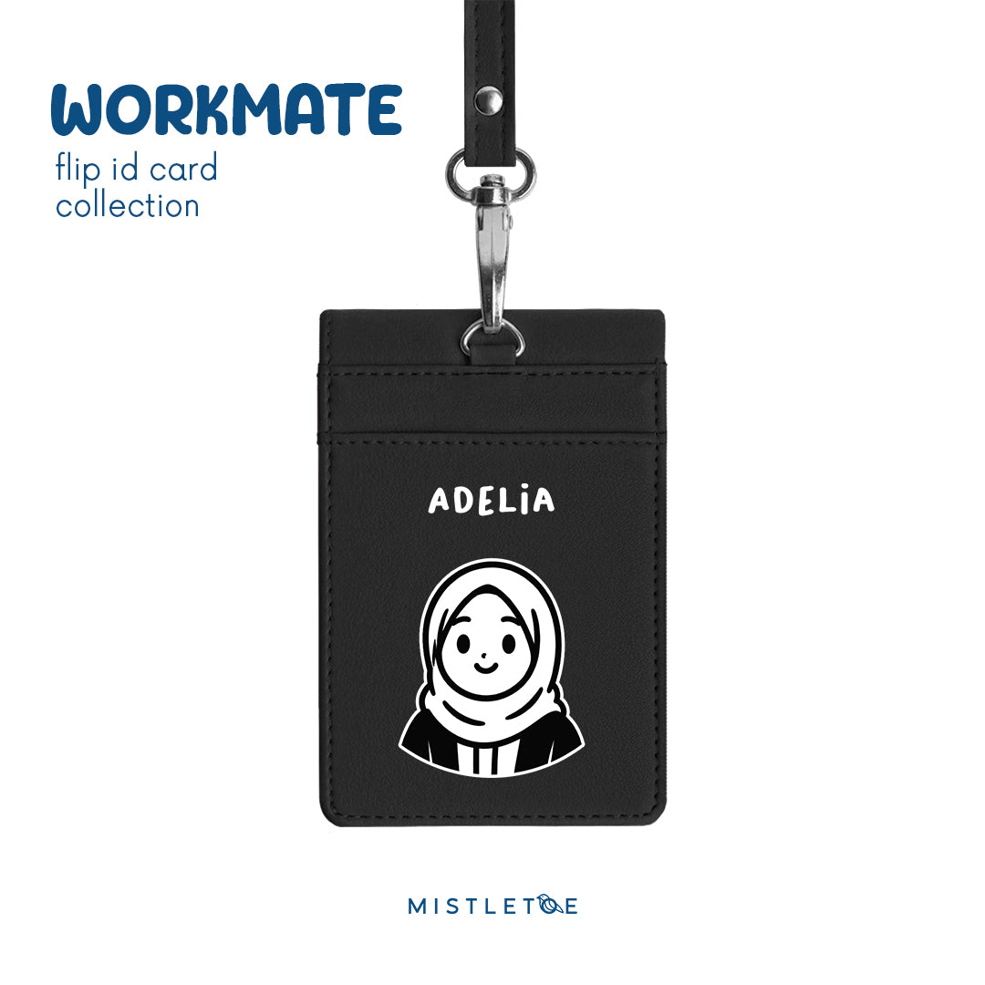 Hijab Girl - Flip ID Card | Lanyard - Charcoal Black