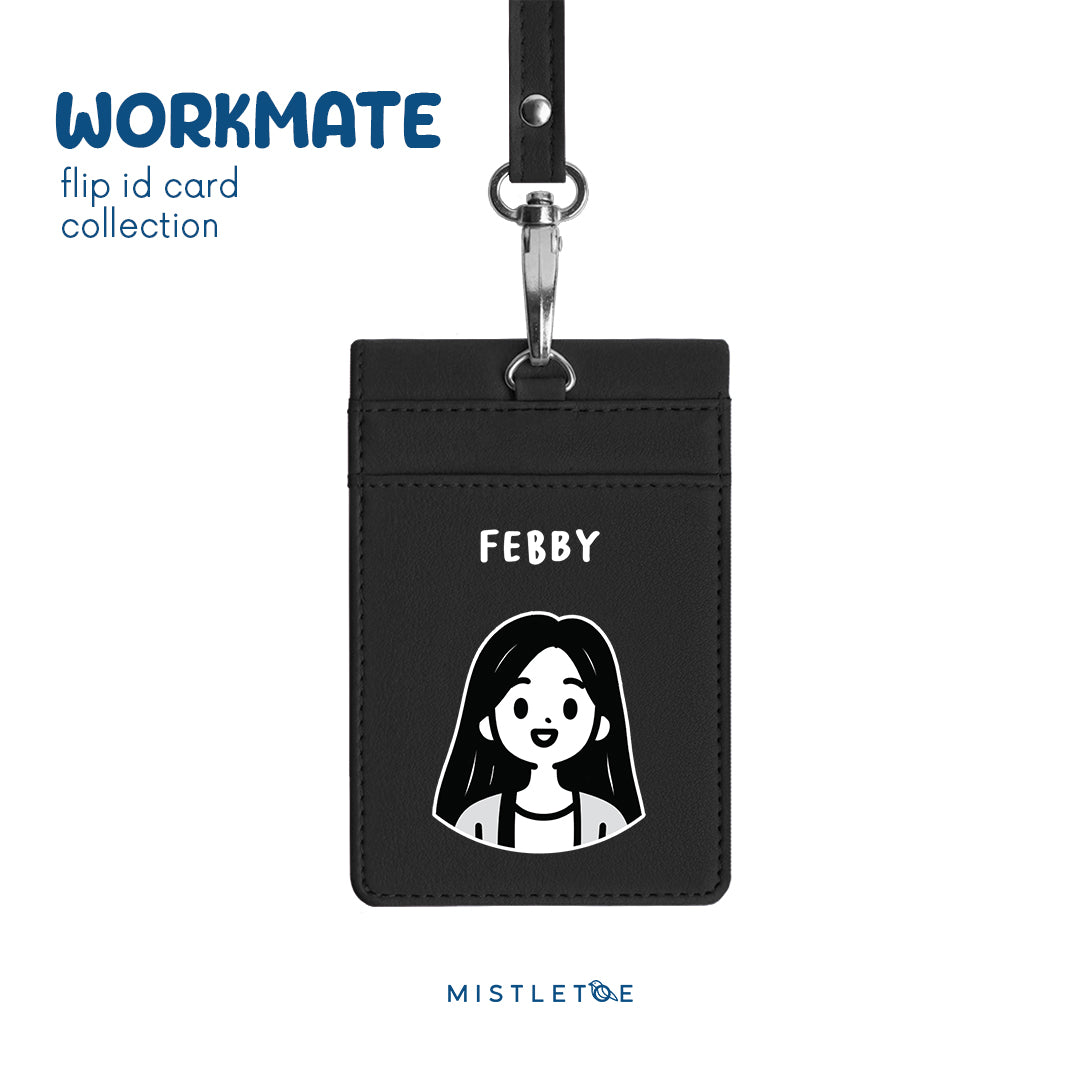 Long Hair Cute - Flip ID Card | Lanyard - Charcoal Black