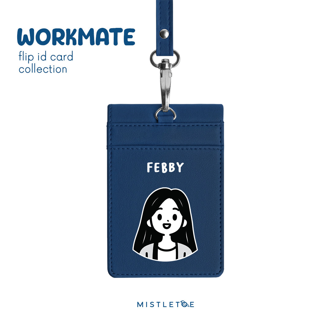 Long Hair Cute - Flip ID Card | Lanyard - Navy Blue