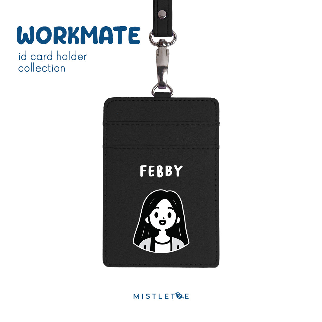 Long Hair Cute - ID Card Holder | Lanyard - Charcoal Black