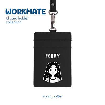 Long Hair Cute - ID Card Holder | Lanyard - Charcoal Black
