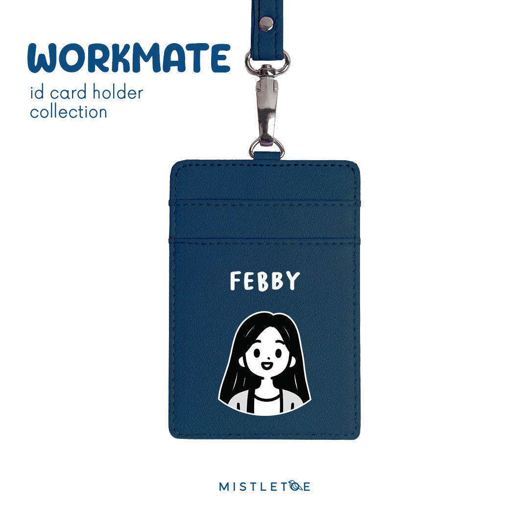 Long Hair Cute - ID Card Holder | Lanyard - Navy Blue