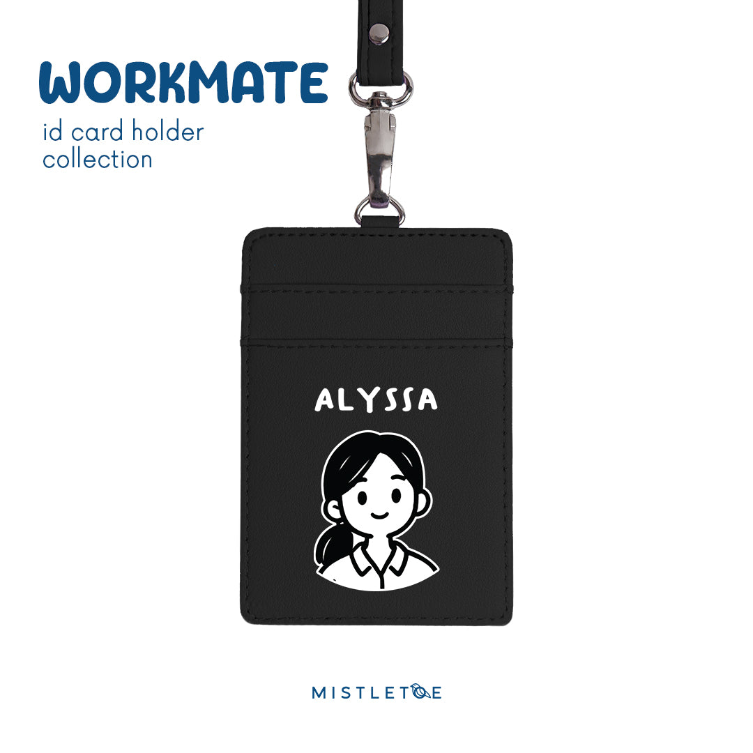 Ponytail Girl - ID Card Holder | Lanyard - Charcoal Black